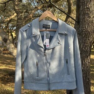 Frank Lyman Design Light Blue Studded Leather Jacket